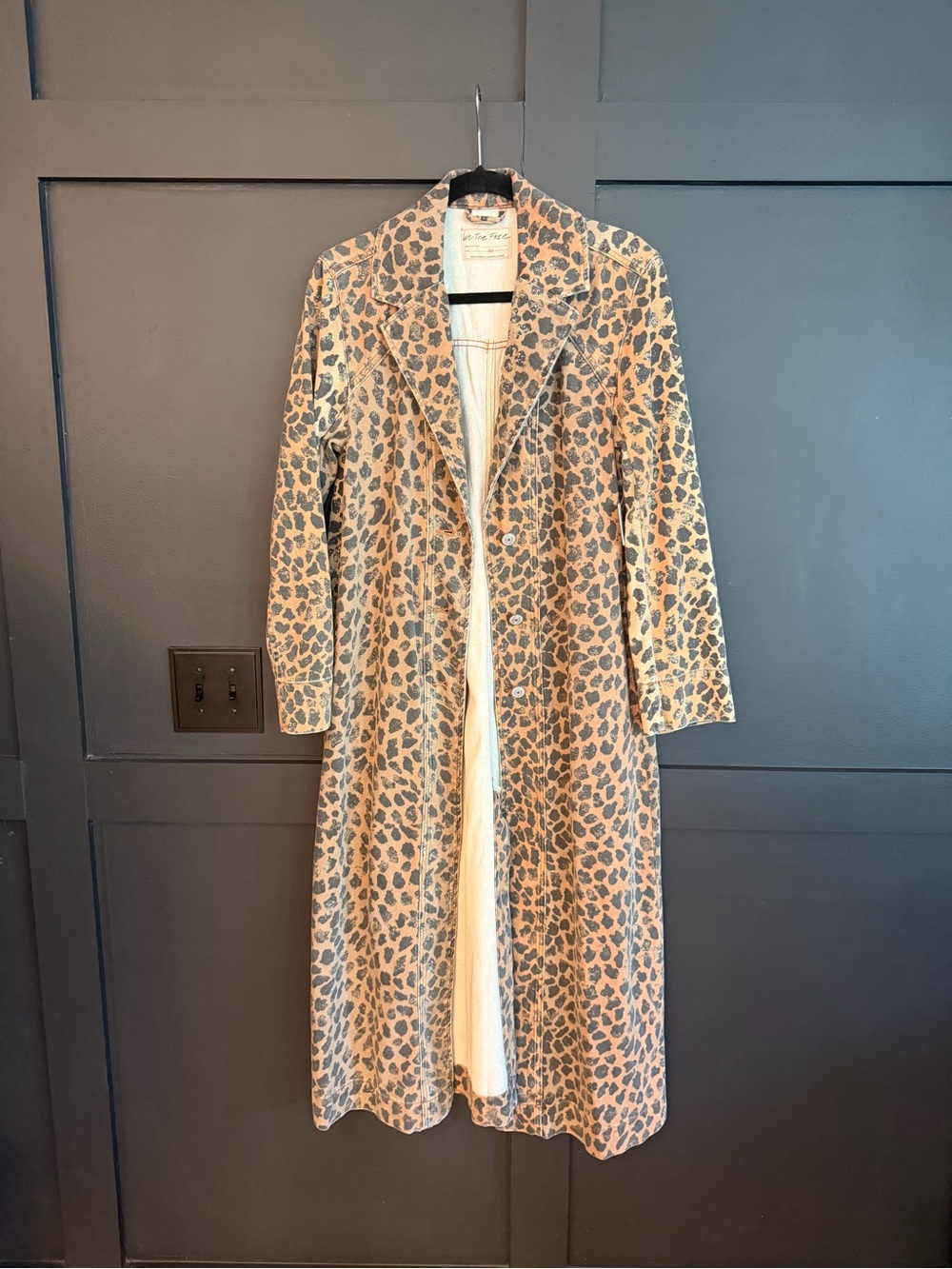 Free People Tan and Black Leopard Print Long Coat
